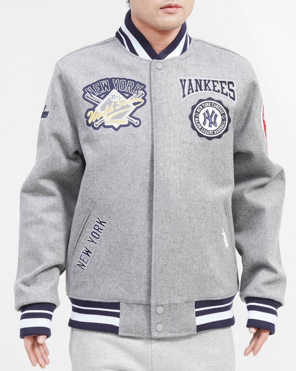Gray New York Yankees Pro Standard Crest Wool Varsity Jacket
