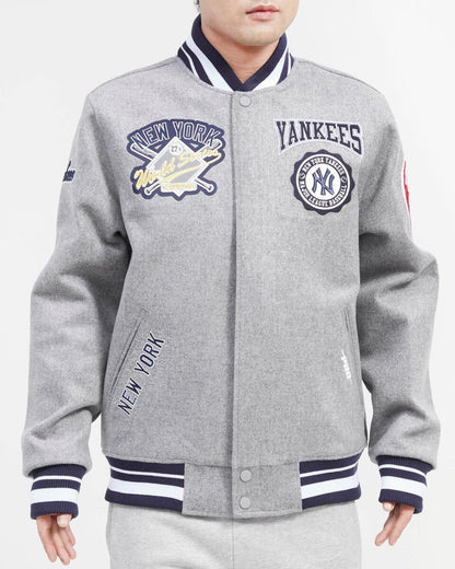 Gray New York Yankees Pro Standard Crest Wool Varsity Jacket