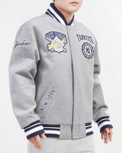 Gray New York Yankees Pro Standard Crest Wool Varsity Jacket
