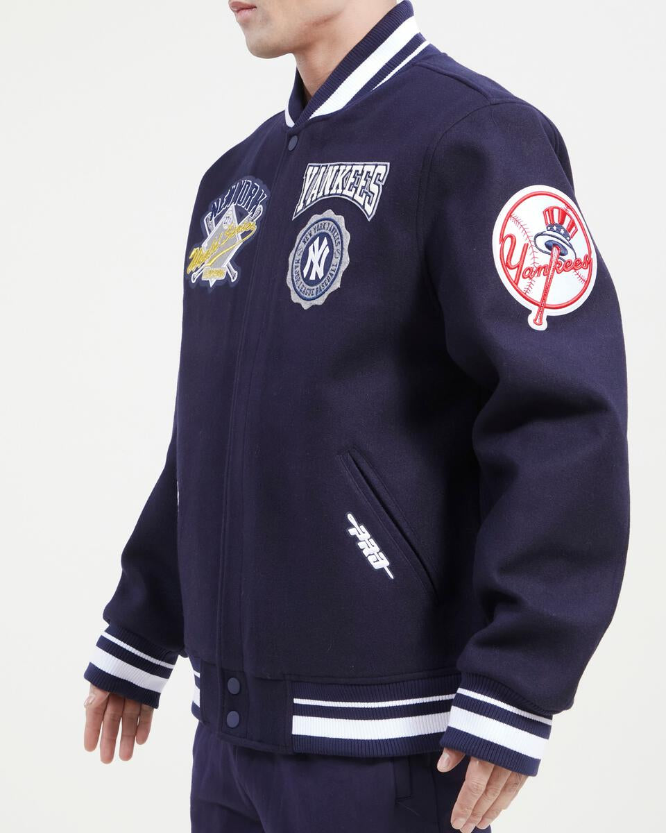 Navy Blue New York Yankees Pro Standard Crest Wool Varsity Jacket