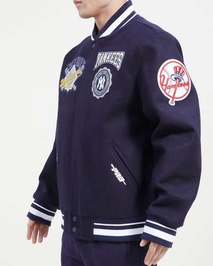 Navy Blue New York Yankees Pro Standard Crest Wool Varsity Jacket