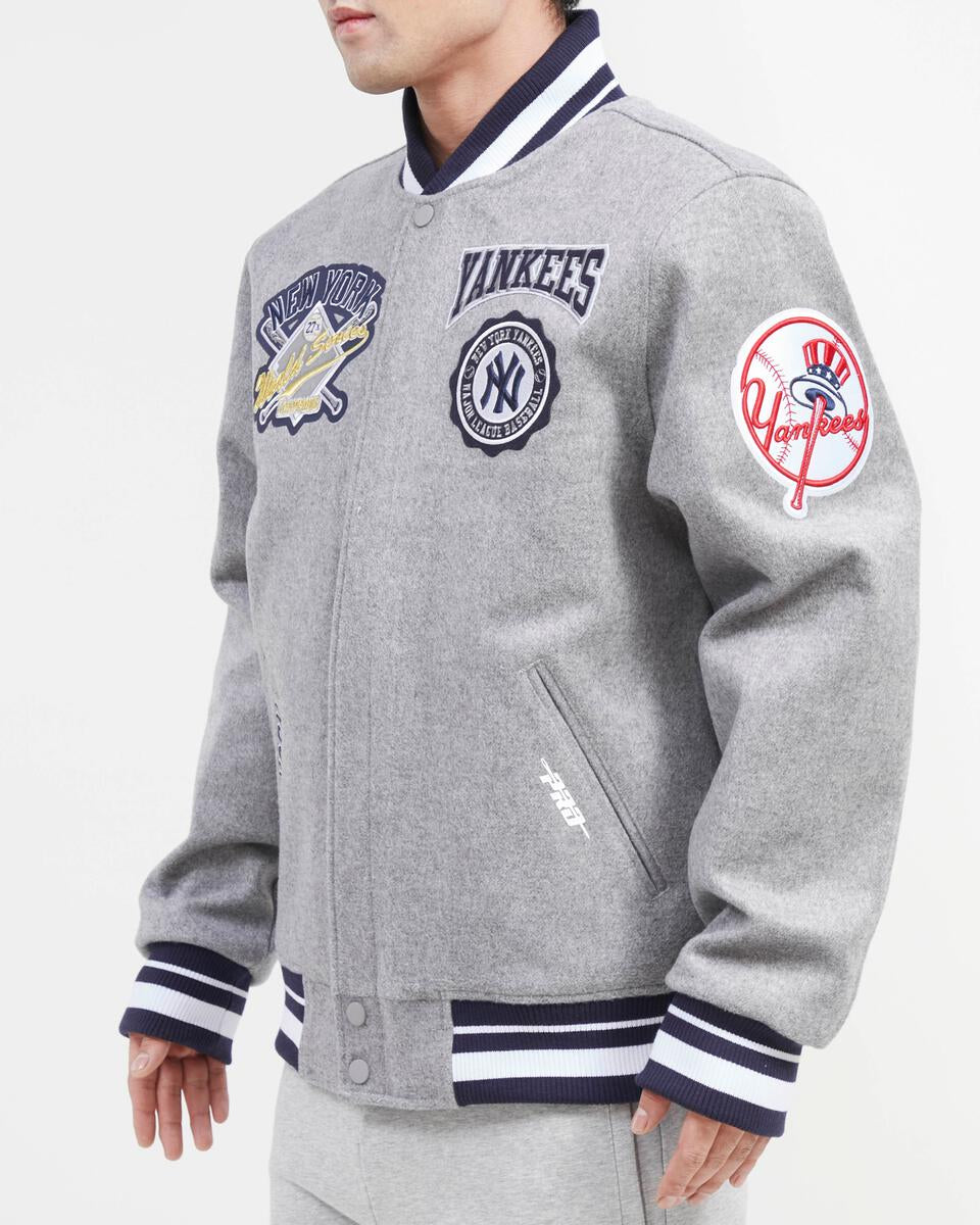 Gray New York Yankees Pro Standard Crest Wool Varsity Jacket