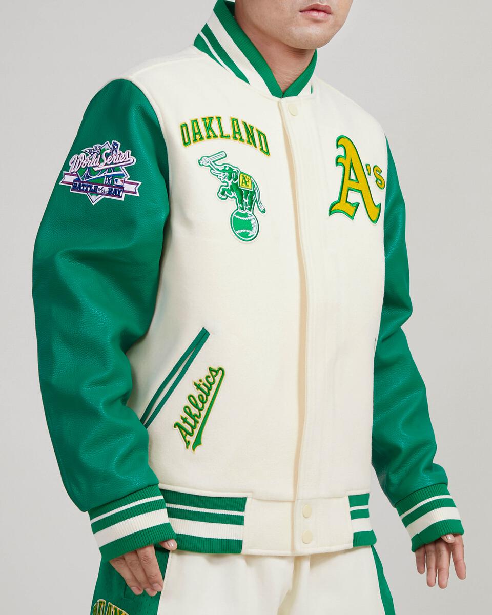 Off White Oakland Athletics Pro Standard Logo Mashup Wool Varsity Heavy Jacket