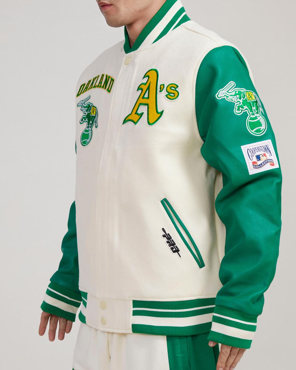Off White Oakland Athletics Pro Standard Logo Mashup Wool Varsity Heavy Jacket