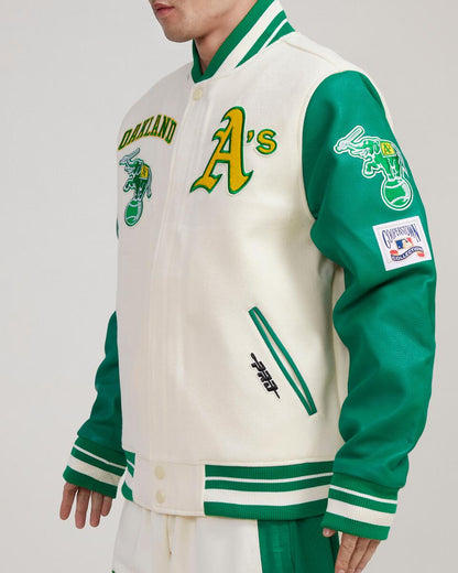 Off White Oakland Athletics Pro Standard Logo Mashup Wool Varsity Heavy Jacket