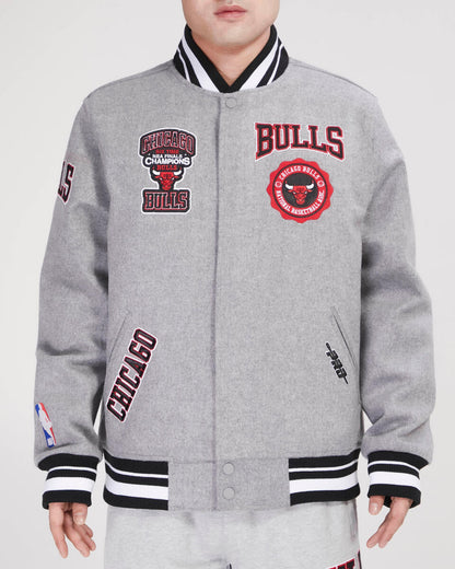 Gray Chicago Bulls Pro Standard Crest Wool Varsity Jacket