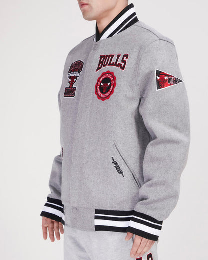 Gray Chicago Bulls Pro Standard Crest Wool Varsity Jacket