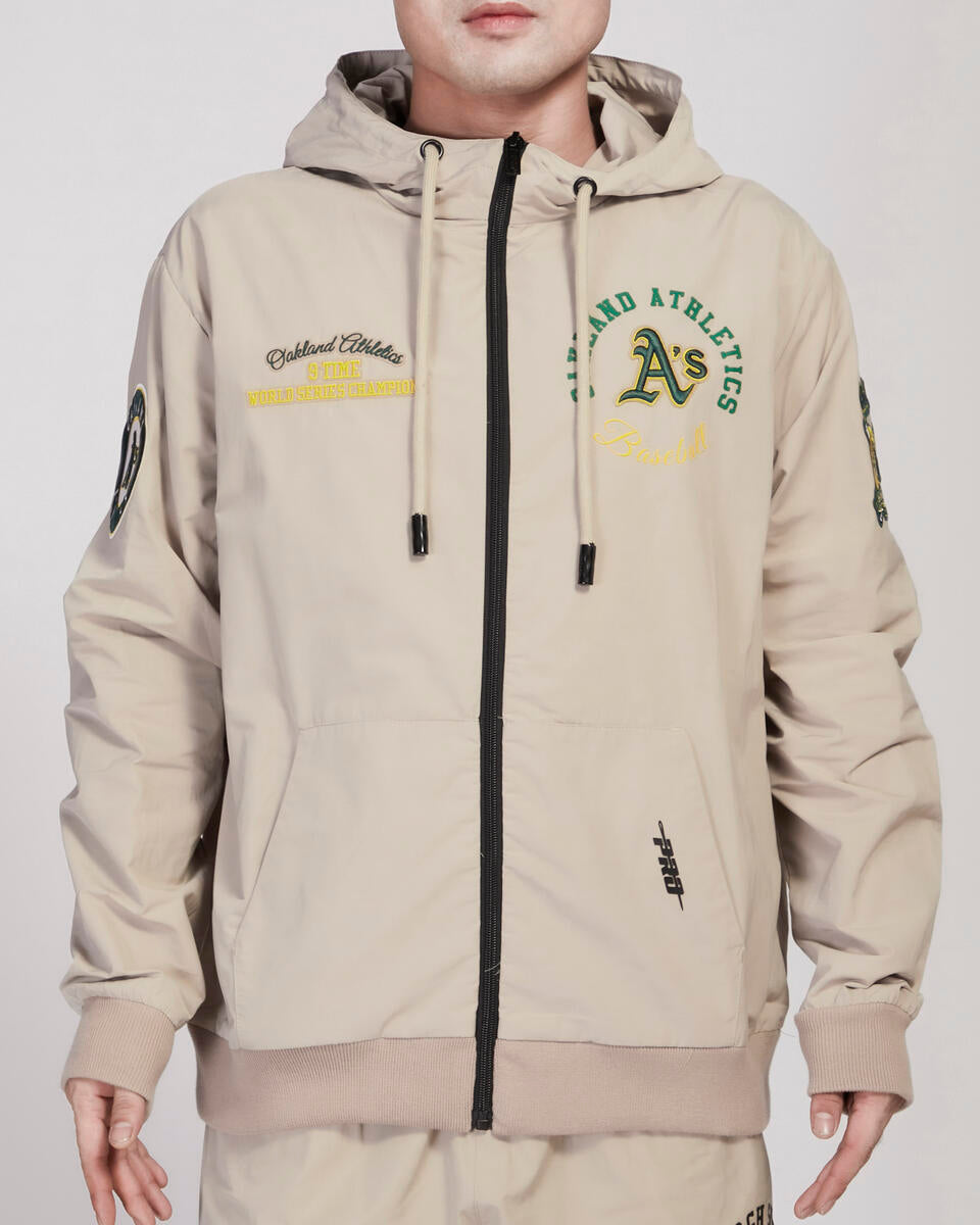Pro Standard Tan Oakland Athletics Hybrid Woven Full Zipup Hoodie