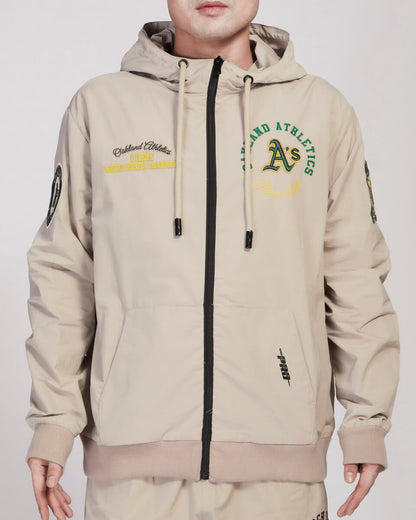 Pro Standard Tan Oakland Athletics Hybrid Woven Full Zipup Hoodie