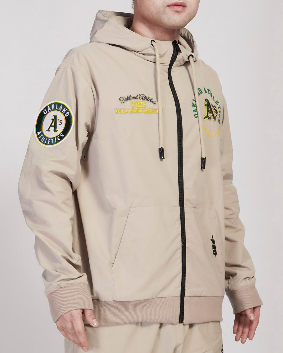 Pro Standard Tan Oakland Athletics Hybrid Woven Full Zipup Hoodie