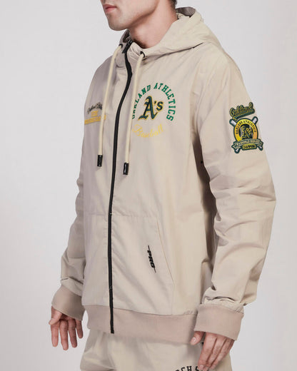 Pro Standard Tan Oakland Athletics Hybrid Woven Full Zipup Hoodie