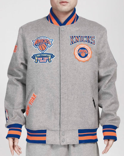 Heather Gray New York Knicks Pro Standard Crest Wool Varsity Jacket