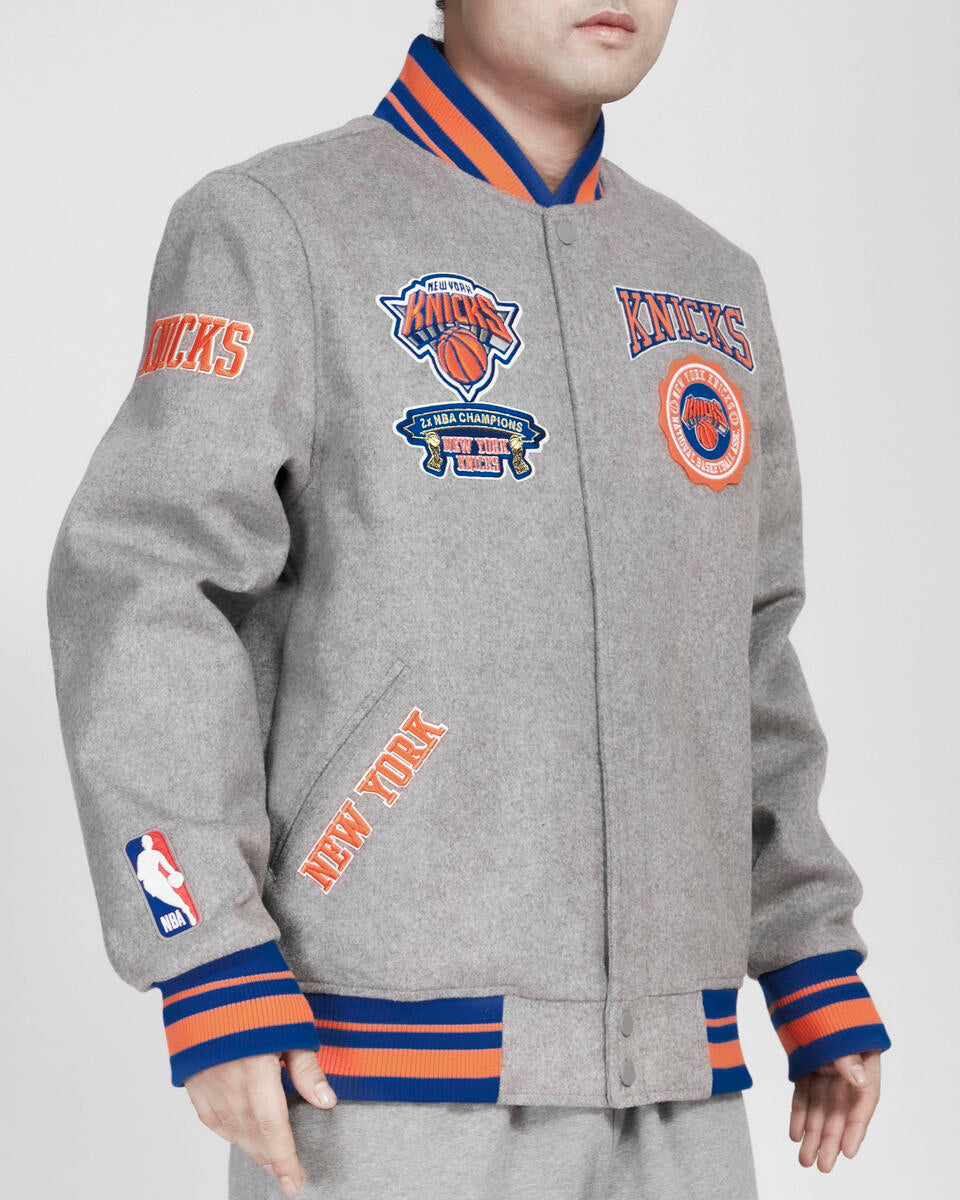 Heather Gray New York Knicks Pro Standard Crest Wool Varsity Jacket