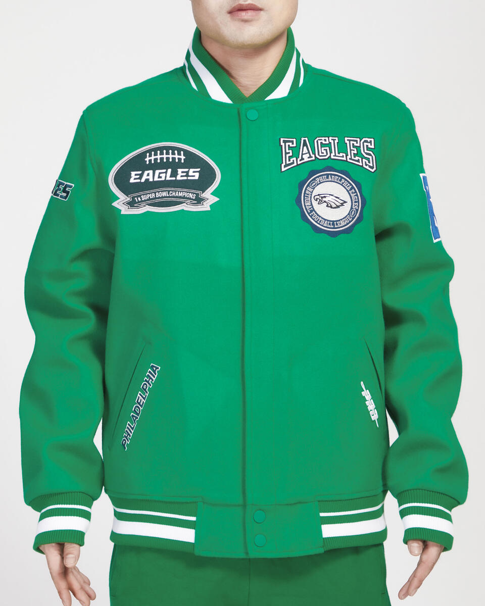 Kelly Green Phildelphia Eagles Pro Standard Crest Wool Varsity Jacket