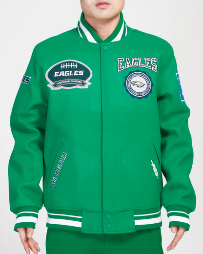 Kelly Green Phildelphia Eagles Pro Standard Crest Wool Varsity Jacket