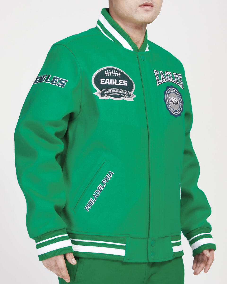 Kelly Green Phildelphia Eagles Pro Standard Crest Wool Varsity Jacket