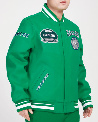 Kelly Green Phildelphia Eagles Pro Standard Crest Wool Varsity Jacket