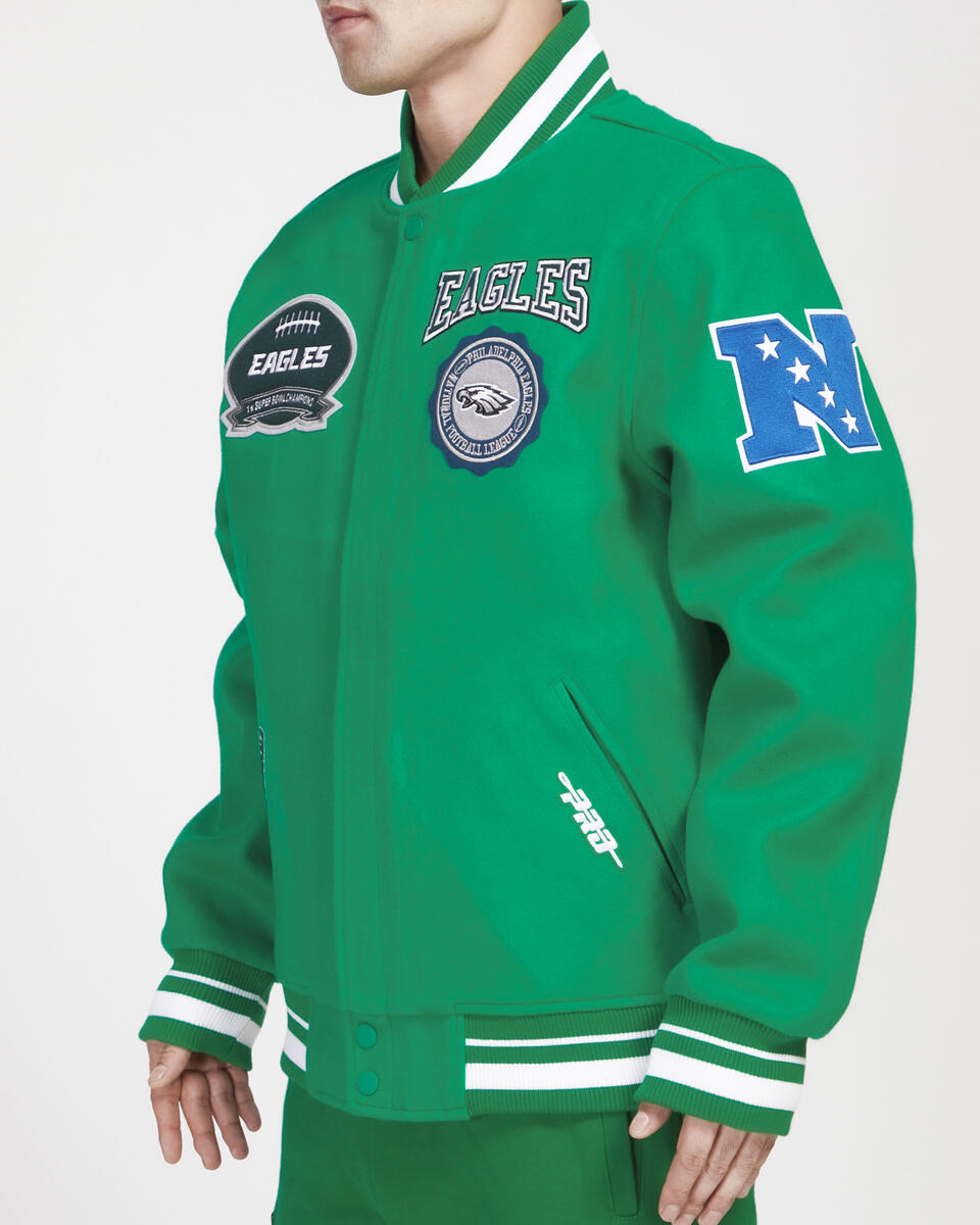 Kelly Green Phildelphia Eagles Pro Standard Crest Wool Varsity Jacket