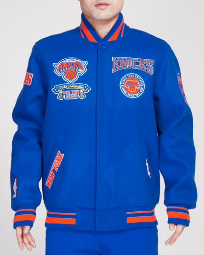 Royal Blue New York Knicks Pro Standard Crest Wool Varsity Jacket
