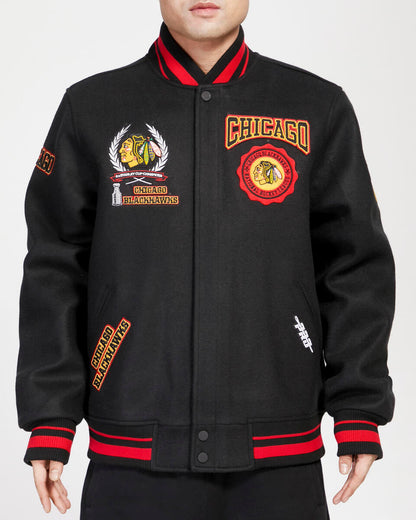 Black Chicago Black Hawks Pro Standard Crest Wool Varsity Jacket