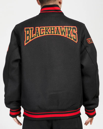 Black Chicago Black Hawks Pro Standard Crest Wool Varsity Jacket