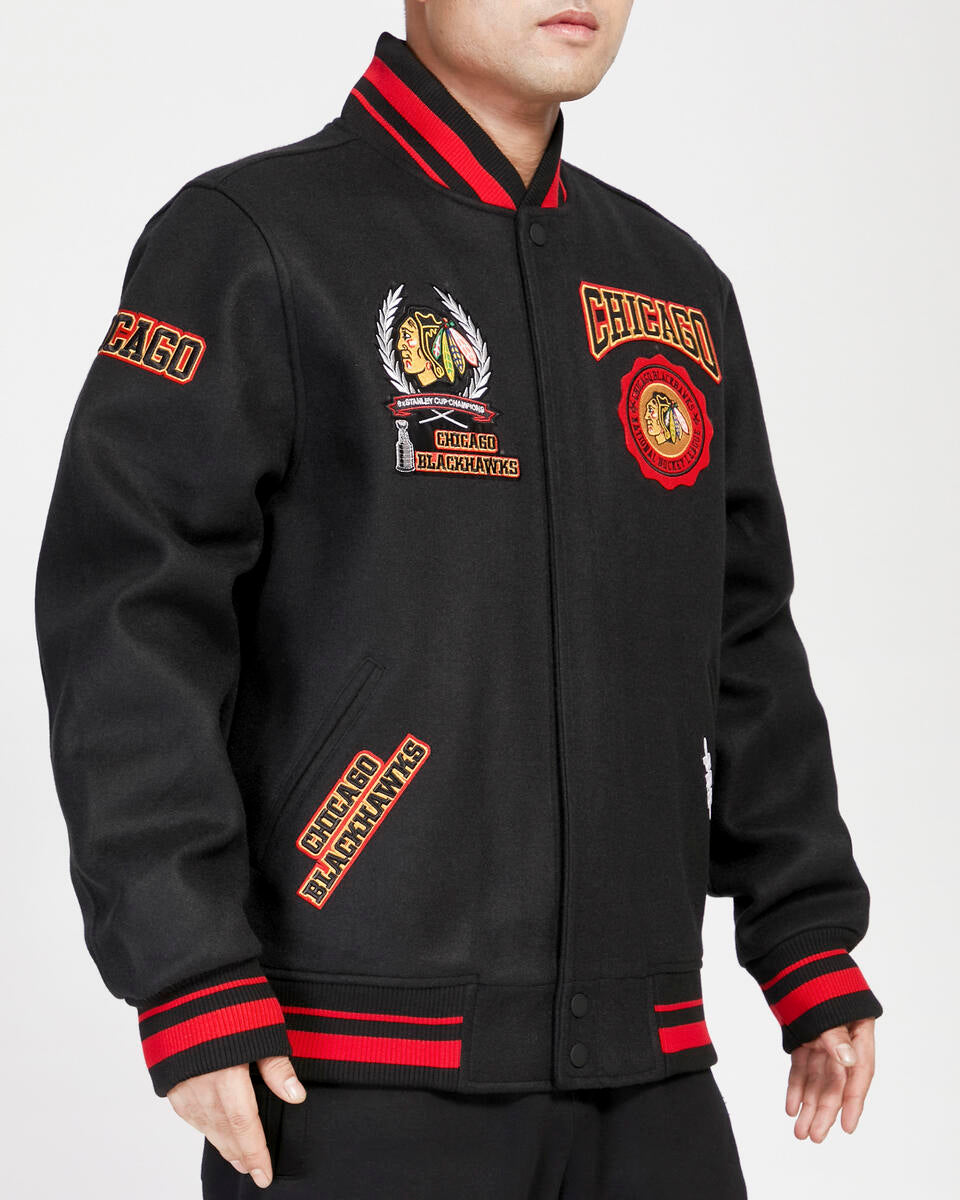 Black Chicago Black Hawks Pro Standard Crest Wool Varsity Jacket