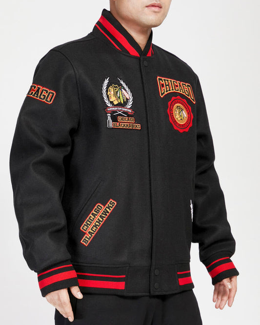 Black Chicago Black Hawks Pro Standard Crest Wool Varsity Jacket