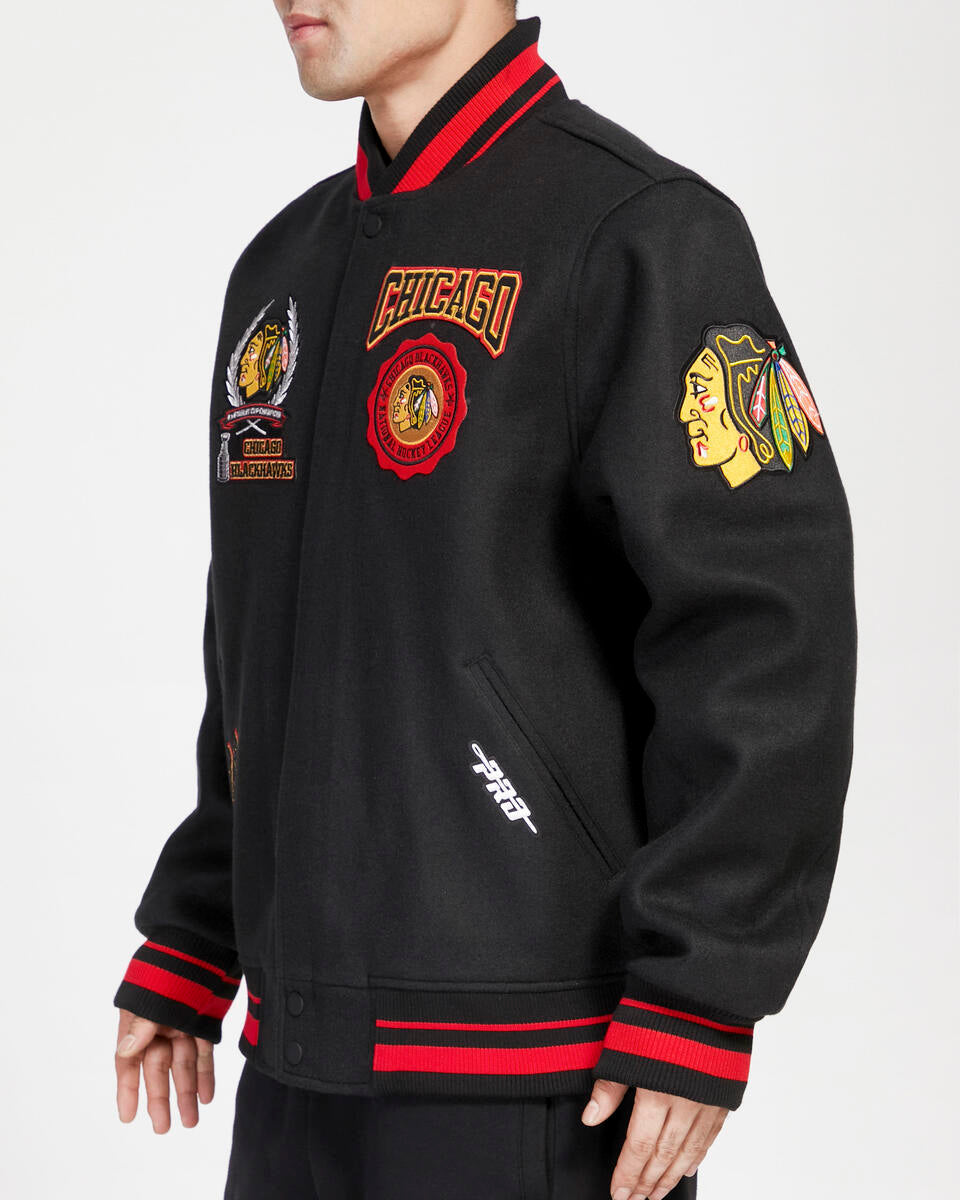 Black Chicago Black Hawks Pro Standard Crest Wool Varsity Jacket