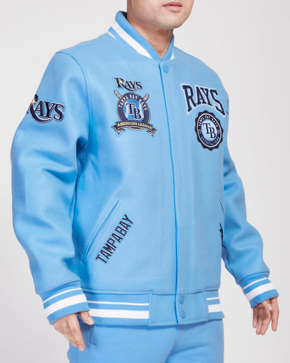 University Sky Blue Tampa Bay Rays Pro Standard Crest Wool Varsity Jacket