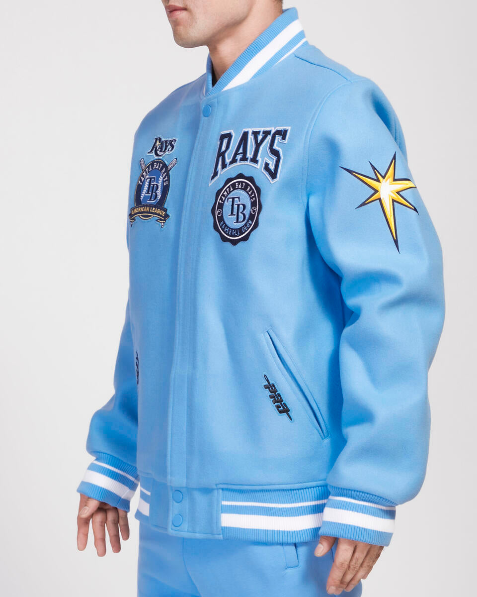 University Sky Blue Tampa Bay Rays Pro Standard Crest Wool Varsity Jacket