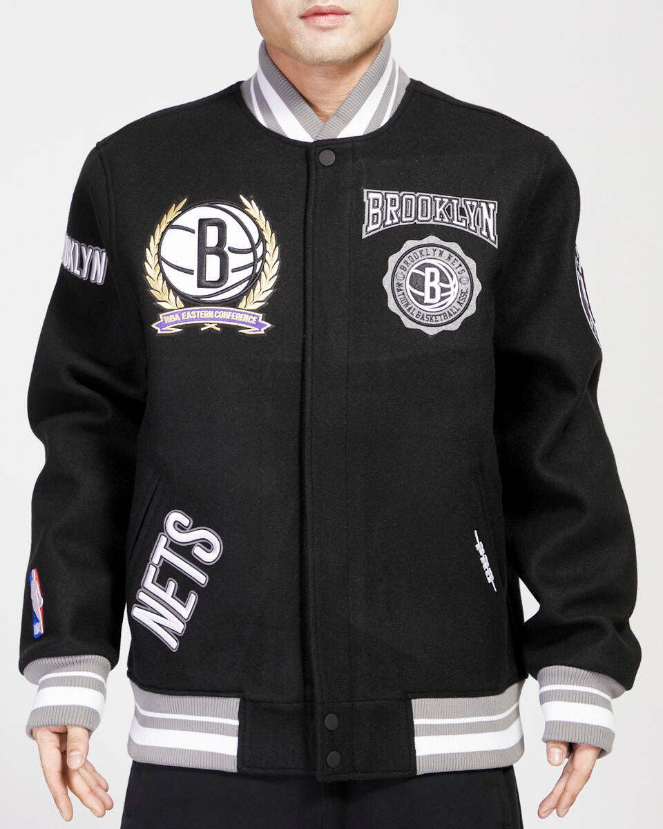 Black Brooklyn Nets Pro Standard Crest Wool Varsity Jacket