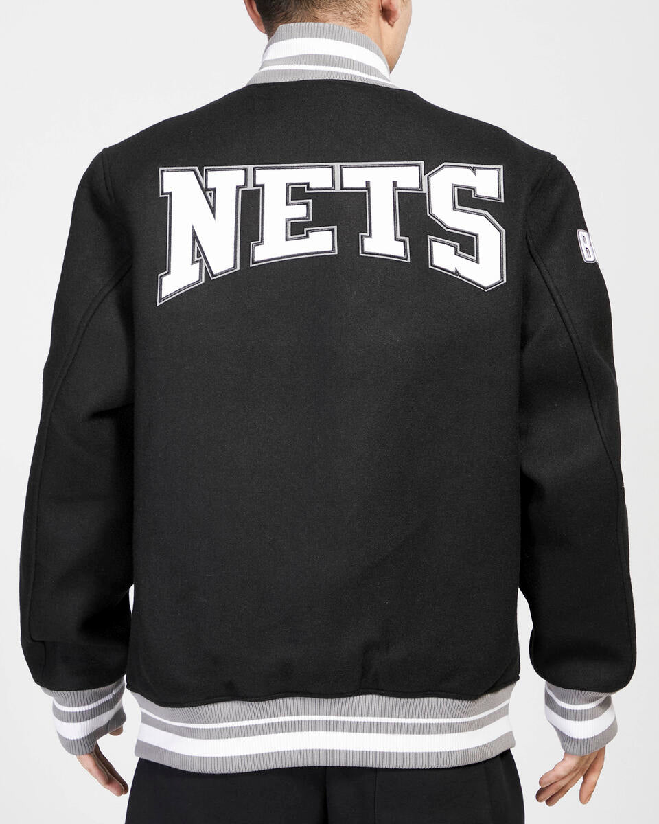 Black Brooklyn Nets Pro Standard Crest Wool Varsity Jacket