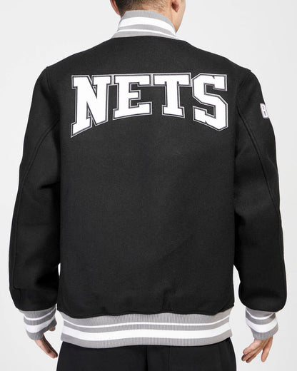 Black Brooklyn Nets Pro Standard Crest Wool Varsity Jacket