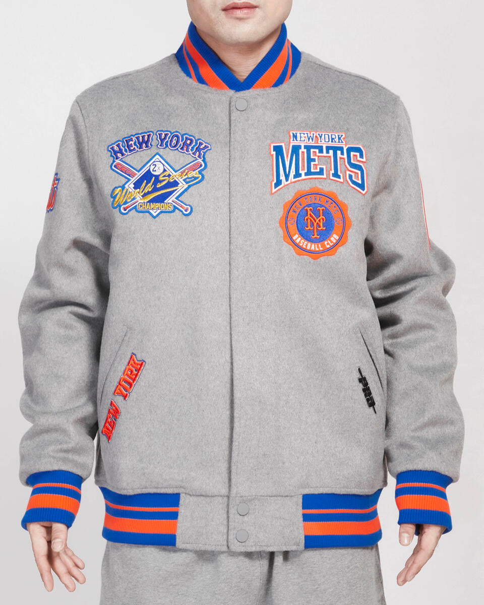 Heather Gray New York Mets Pro Standard Crest Wool Varsity Jacket