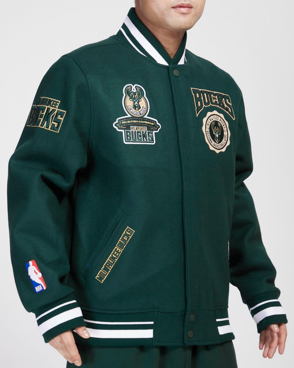 Dark Green Milwaukee Bucks Pro Standard Crest Wool Varsity Jacket