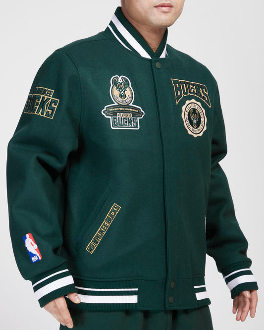 Dark Green Milwaukee Bucks Pro Standard Crest Wool Varsity Jacket