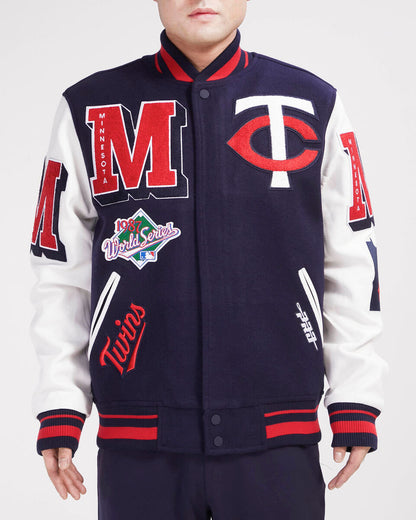 Navy Blue Minnesota Twins Pro Standard Logo Mashup Wool Varsity Heavy Jacket