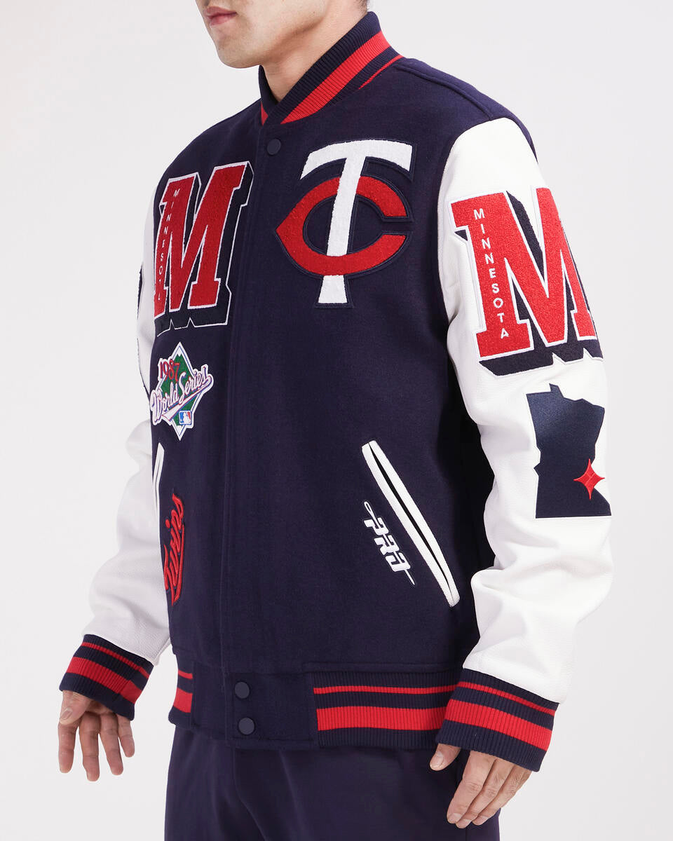 Navy Blue Minnesota Twins Pro Standard Logo Mashup Wool Varsity Heavy Jacket