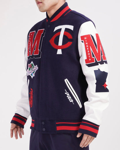 Navy Blue Minnesota Twins Pro Standard Logo Mashup Wool Varsity Heavy Jacket