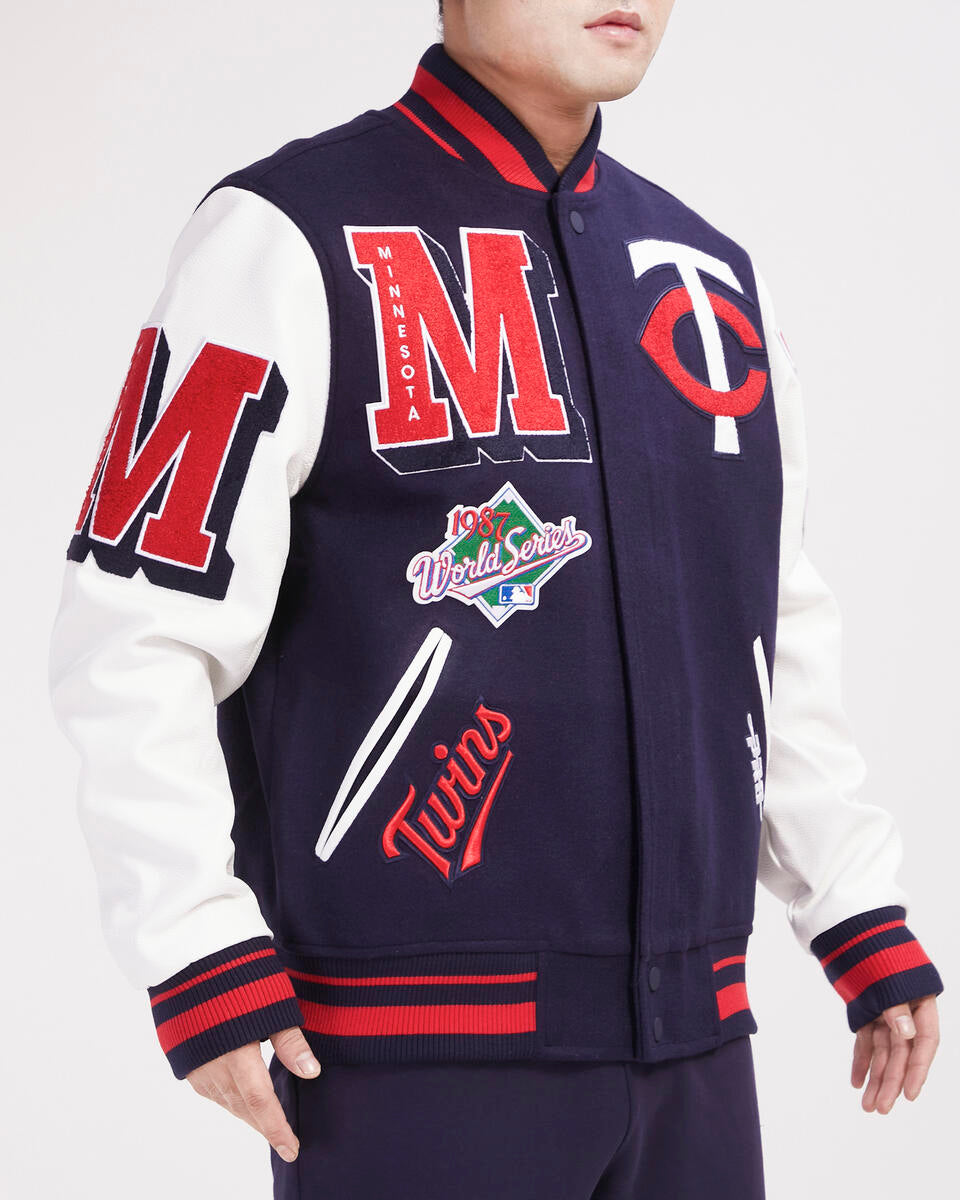 Navy Blue Minnesota Twins Pro Standard Logo Mashup Wool Varsity Heavy Jacket