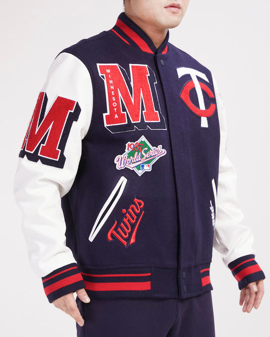 Navy Blue Minnesota Twins Pro Standard Logo Mashup Wool Varsity Heavy Jacket