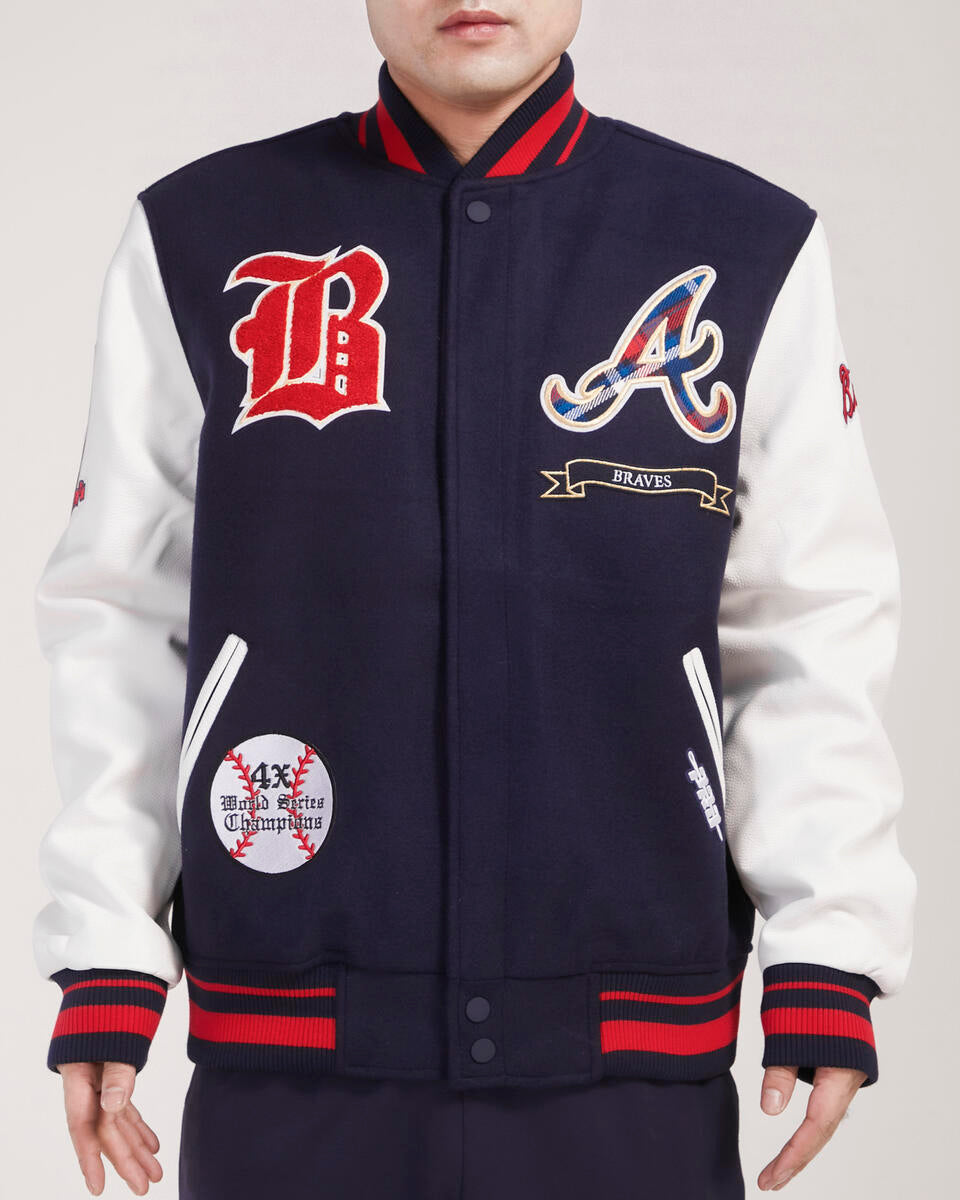 Navy Blue Atlanta Braves Pro Standard Logo Mashup Wool Varsity Heavy Jacket
