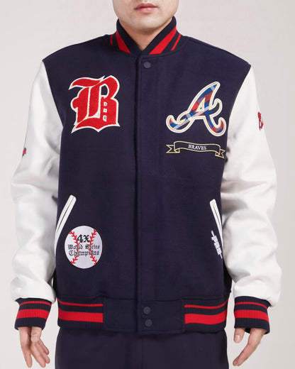 Navy Blue Atlanta Braves Pro Standard Logo Mashup Wool Varsity Heavy Jacket