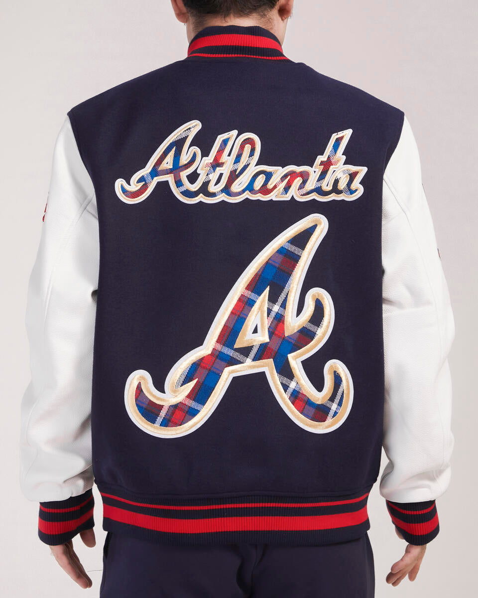 Navy Blue Atlanta Braves Pro Standard Logo Mashup Wool Varsity Heavy Jacket
