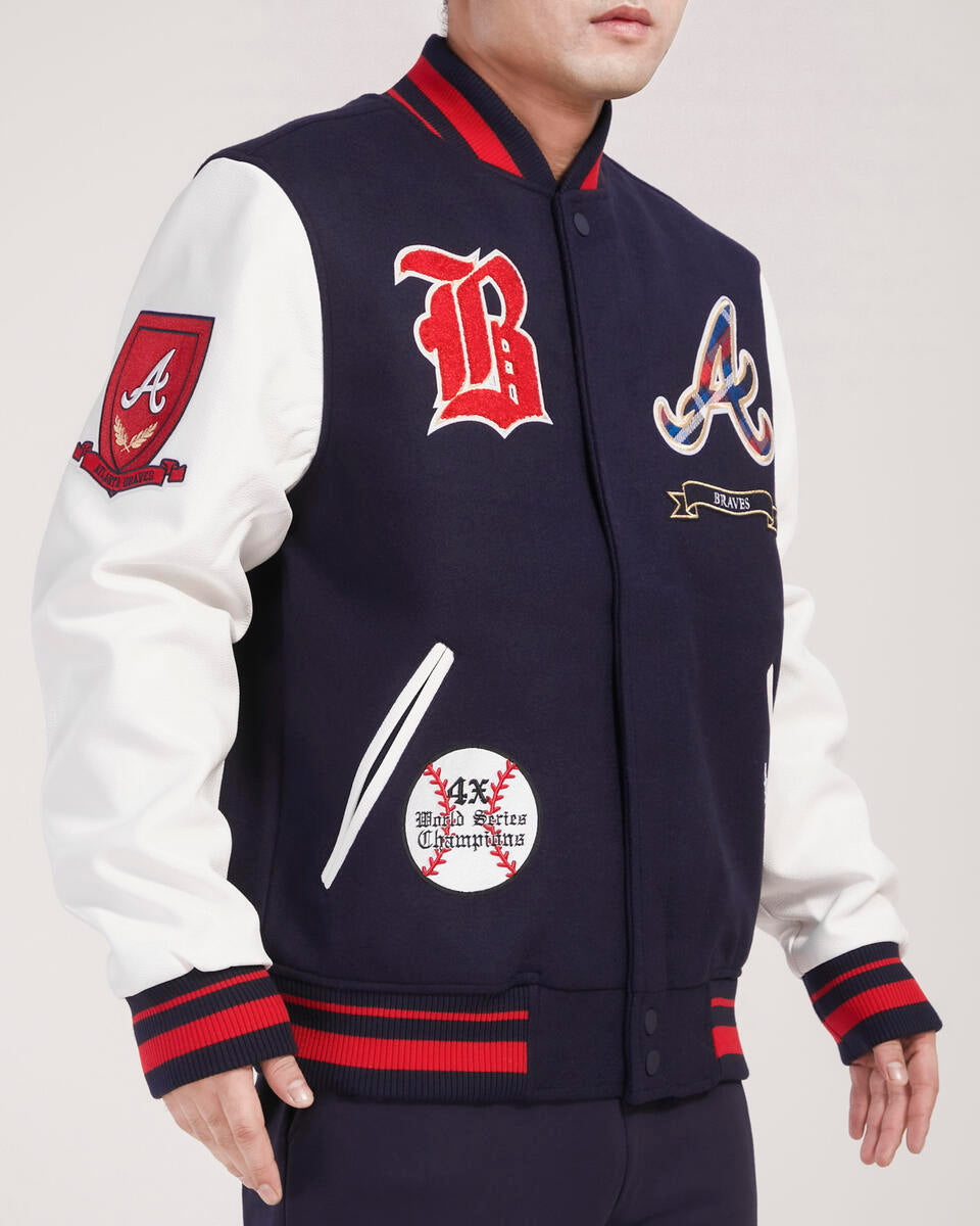 Navy Blue Atlanta Braves Pro Standard Logo Mashup Wool Varsity Heavy Jacket