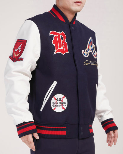 Navy Blue Atlanta Braves Pro Standard Logo Mashup Wool Varsity Heavy Jacket