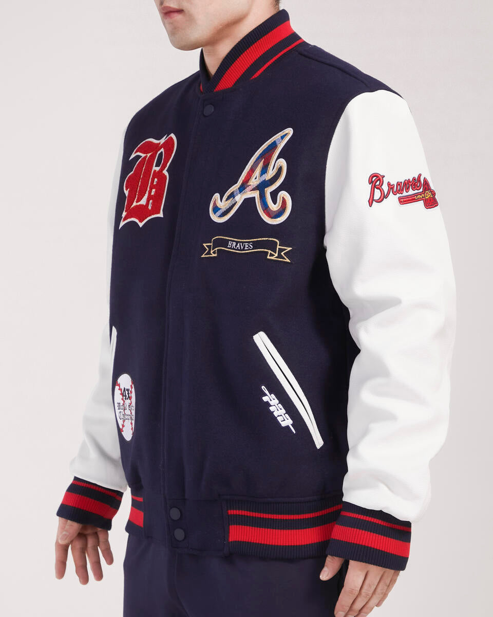 Navy Blue Atlanta Braves Pro Standard Logo Mashup Wool Varsity Heavy Jacket