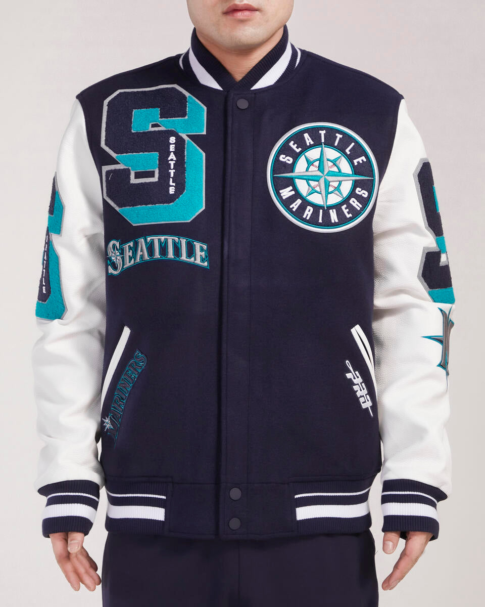 Navy Blue Seattle Mariners Pro Standard Logo Mashup Wool Varsity Heavy Jacket