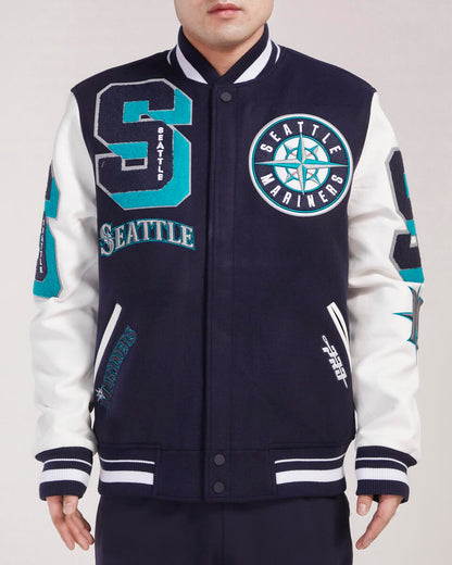 Navy Blue Seattle Mariners Pro Standard Logo Mashup Wool Varsity Heavy Jacket