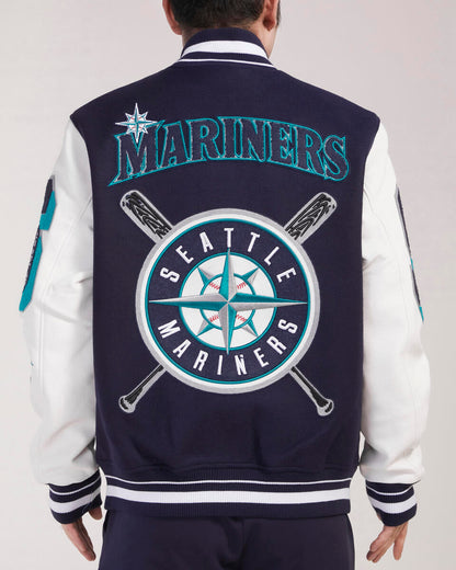 Navy Blue Seattle Mariners Pro Standard Logo Mashup Wool Varsity Heavy Jacket